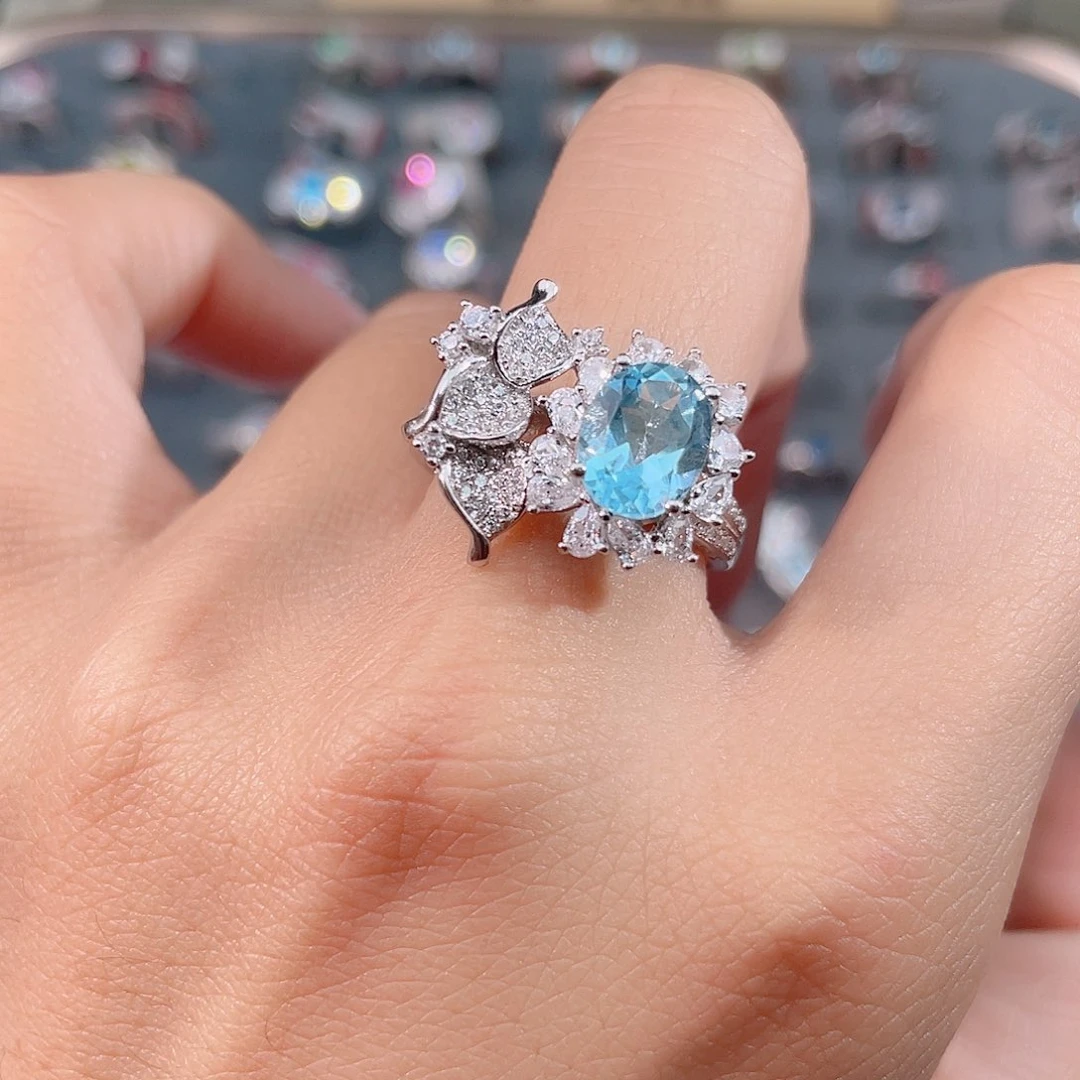 托帕石戒指银S925镶嵌