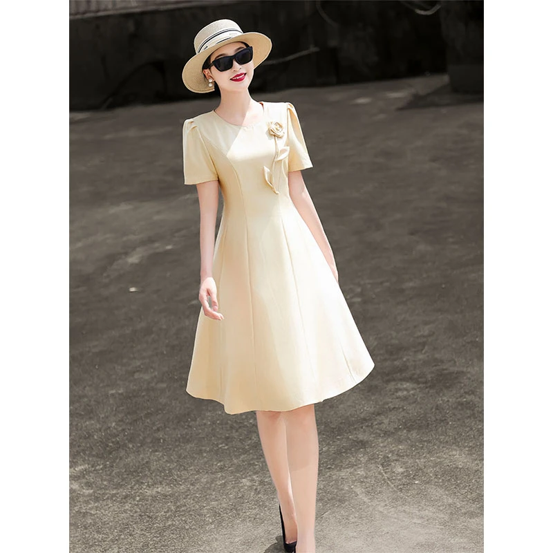 MEXCOCO/兰瑟儿夏季新款名媛花朵短袖收腰显瘦A字连衣裙105XL2629