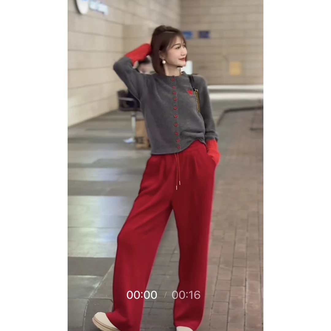 新款松紧腰阔腿休闲裤1102