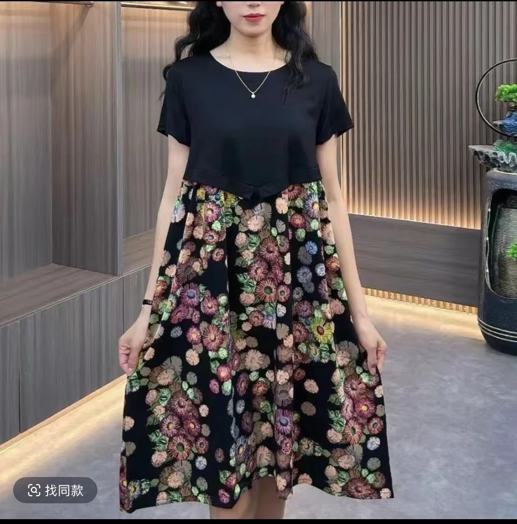 夏季拼接极简风连衣裙休闲时尚女装~