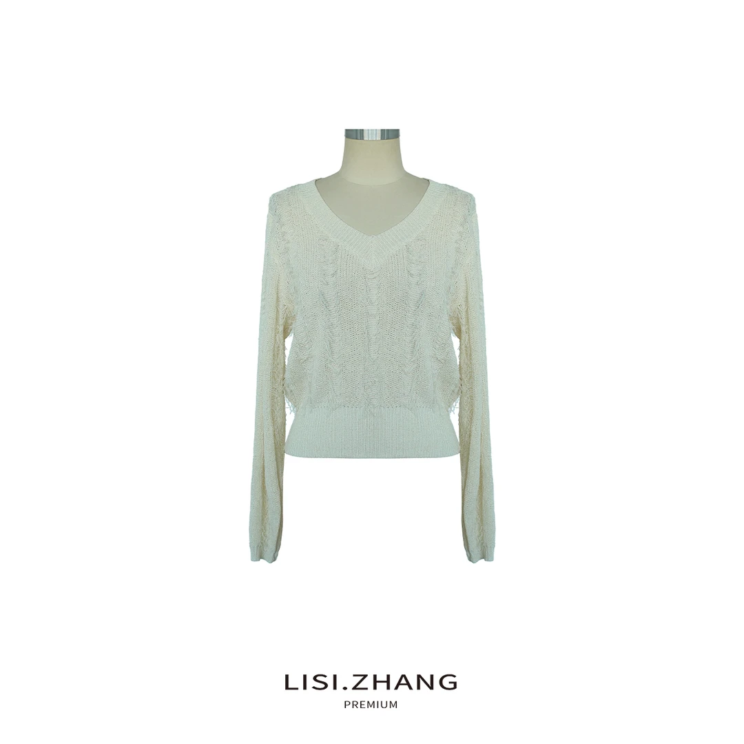 LISI.ZHANG--【流苏毛衣】薄款V领流苏条宽松休闲套头毛衣