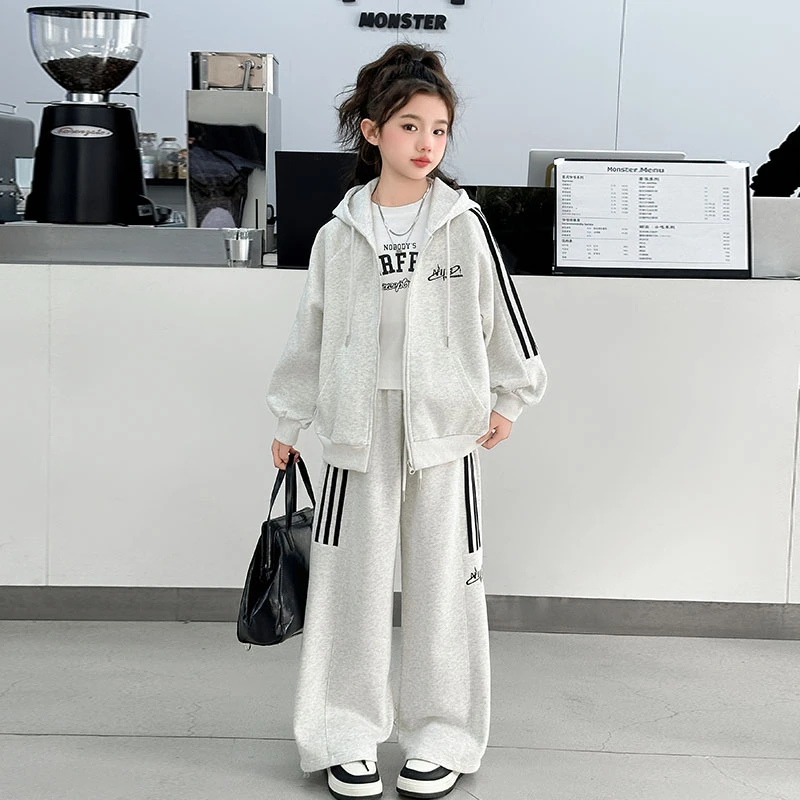 女大童春秋休闲运动套装2025新款韩版时髦洋气女孩春装开衫两件套