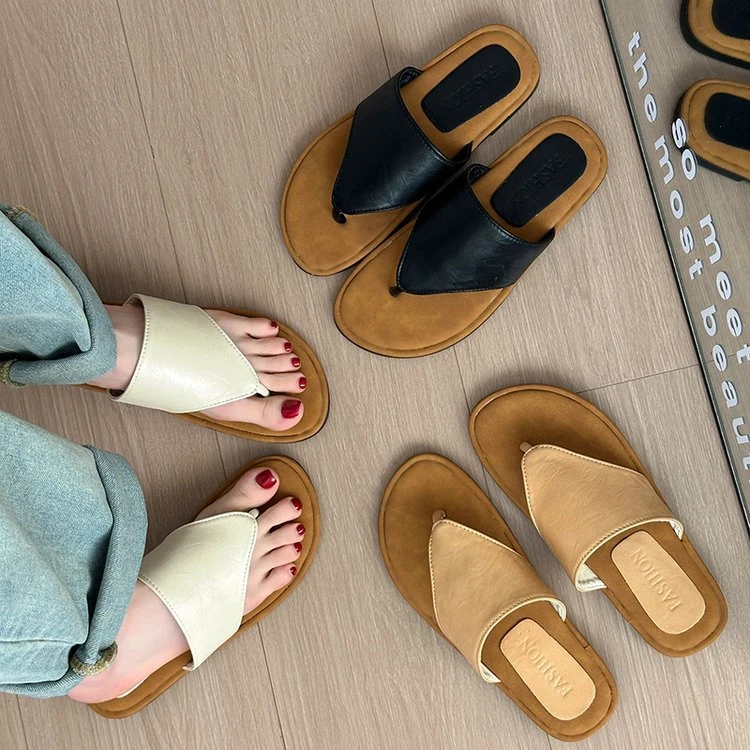 韩版复古平底夹趾凉拖鞋2025夏季新款海边沙滩鞋配裙子简约人字拖