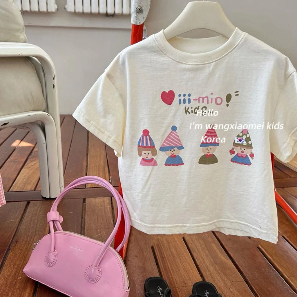 女童夏季多巴胺T恤百搭短袖T恤夏天儿童弹力韩版穿搭女孩白色潮
