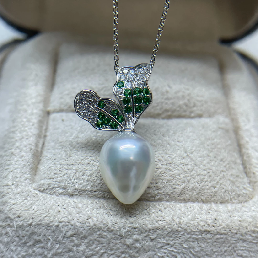 时尚海水澳白珍珠吊坠小萝卜款式9.5mmS925银（不含链）