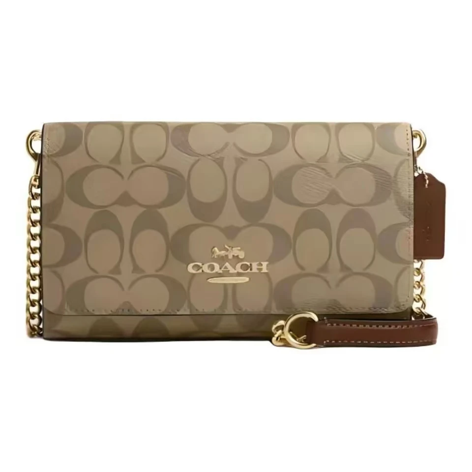 COACH/蔻驰 CP033 IME74 FLAP CLUTCH 卡其色老花斜挎包 21*13*5