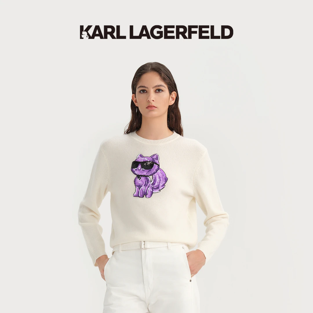 【大可专属】KARLLAGERFELD秋粉色印花猫咪套头衫老佛爷236L2018