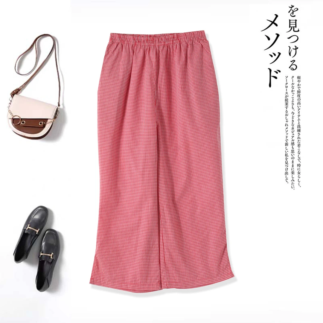 春夏款女士千鸟格家居裤休闲七分裤松紧腰裤01029简约百亲肤舒适