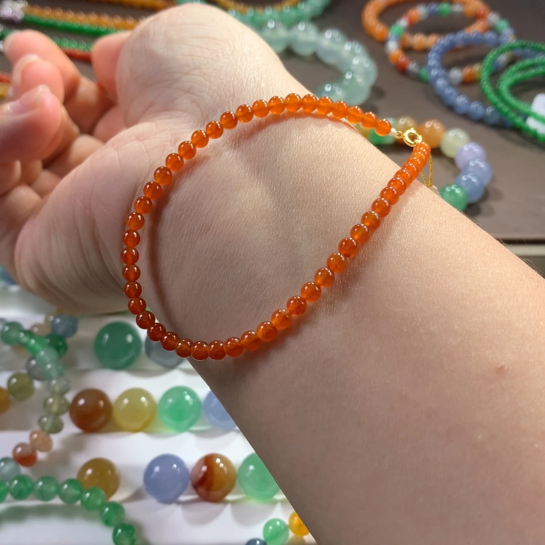 翡翠未镶嵌手链冰种枫叶红小米单圈 卡3.5