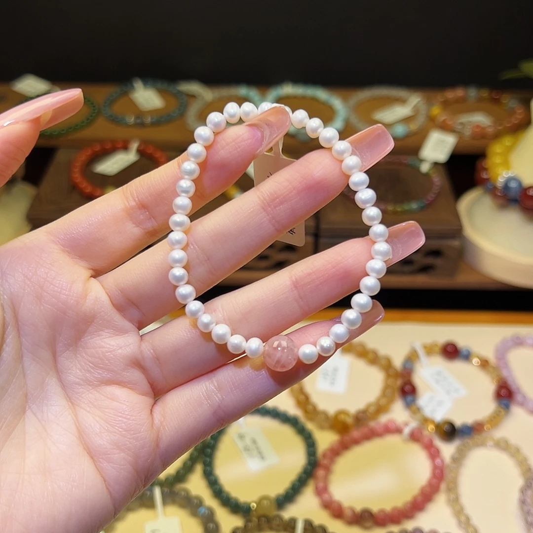 水晶银S925镀金镶嵌手串珍珠2096
