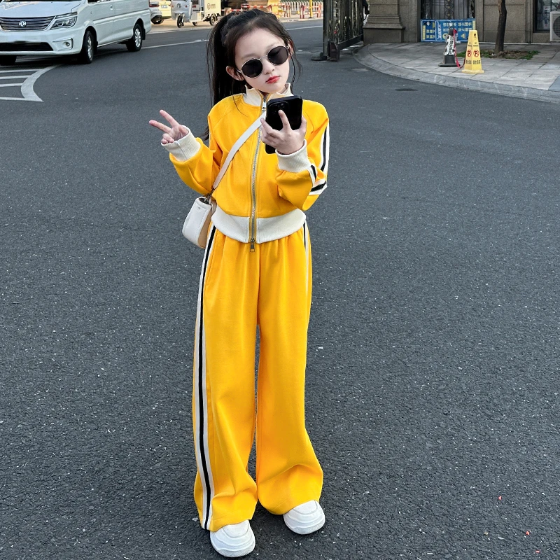 女童春秋款运动套装2025新款中大童春装韩版立领外套休闲裤两件套