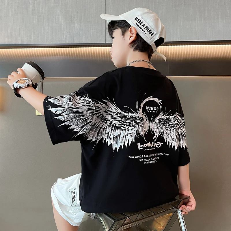 儿童T恤夏季新款男童体恤翅膀中大童衣服男孩中大童短袖2025夏装t