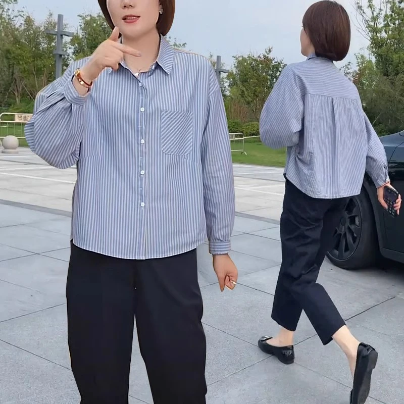 TUCANO/啄木鳥短款宽松条纹衬衫女2024秋新款小个子叠穿衬衣开衫