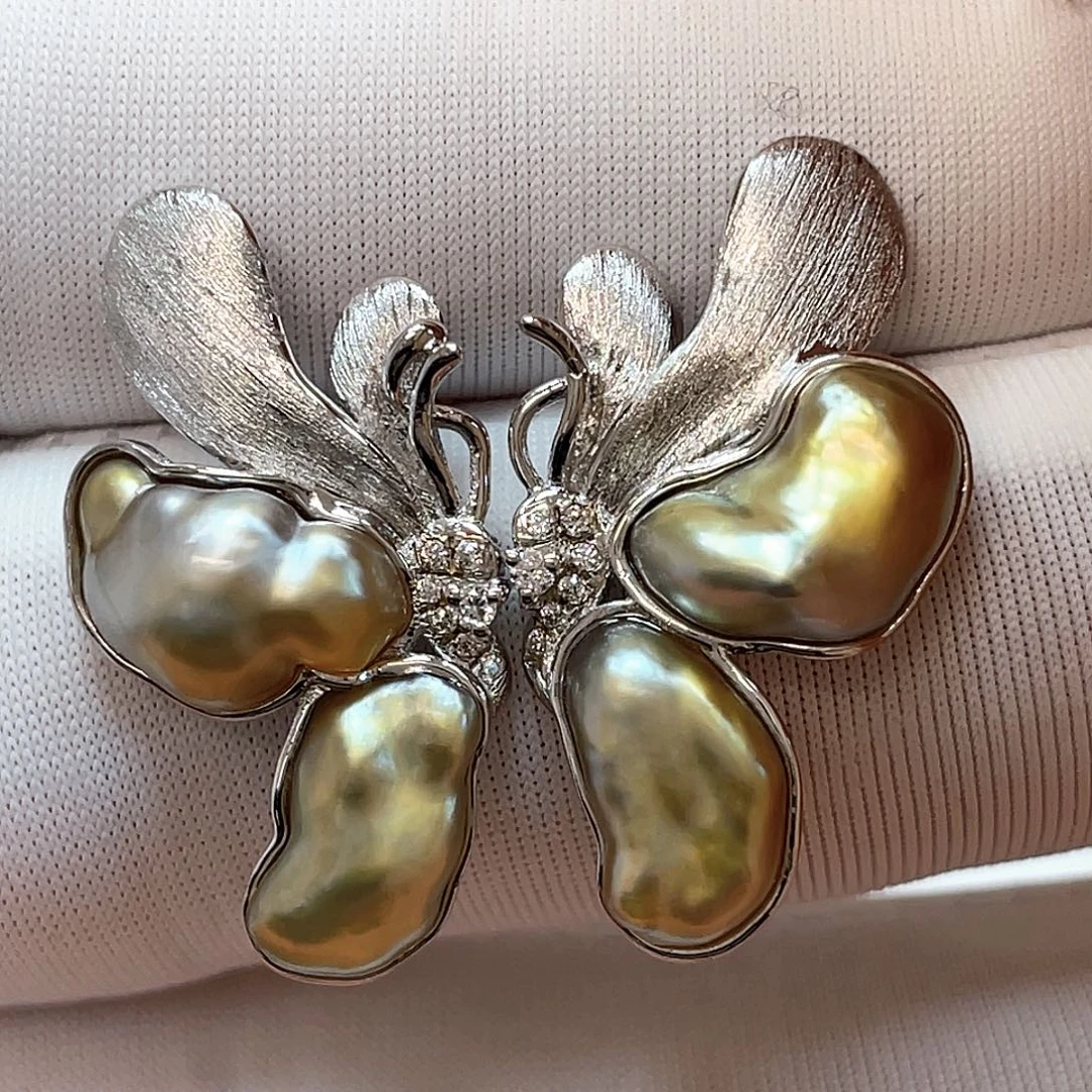 海水珍珠耳饰银S925镶嵌