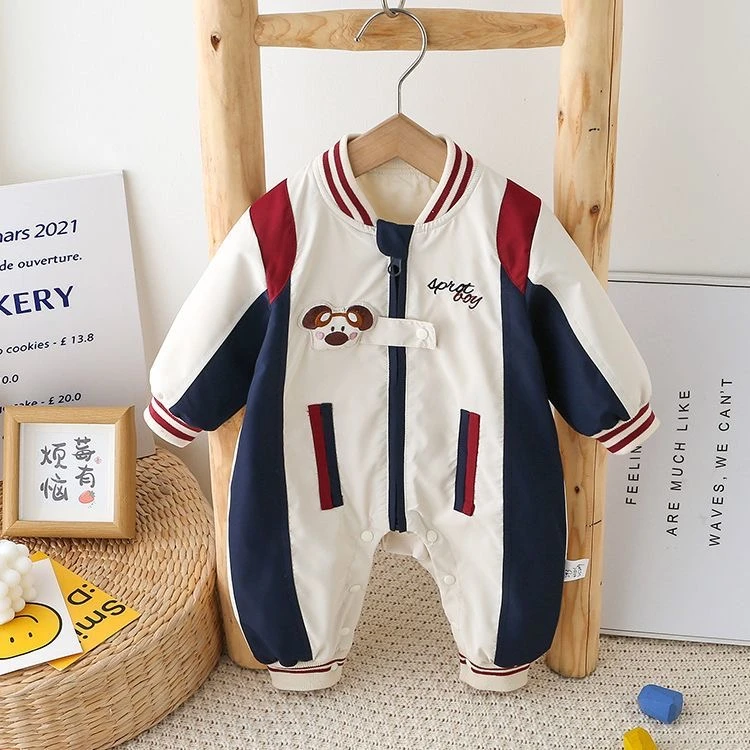 婴幼儿宝宝春秋机车服双层冲锋衣韩版外出服洋气卡通新生儿哈衣