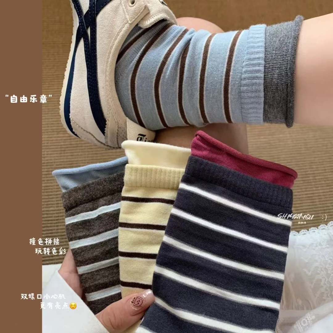 【4双装】"自由乐章"色彩碰撞下的双螺口中筒袜-478