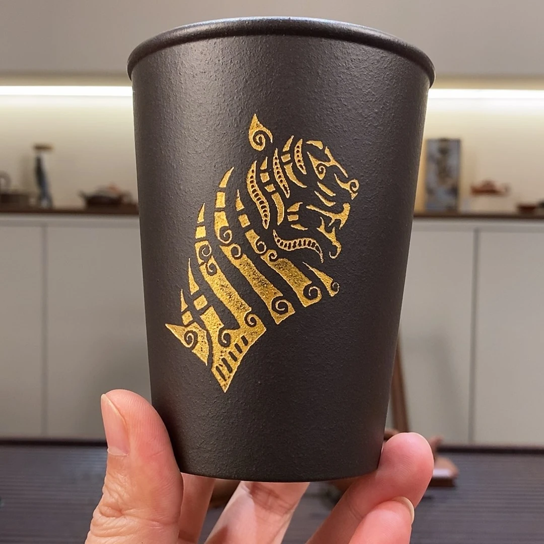 紫砂茶壶黑金可乐杯带虎标
