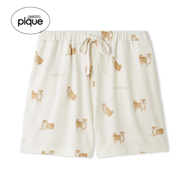 gelato pique25春夏新品女睡裤柴犬满印系带短裤PWCP251260