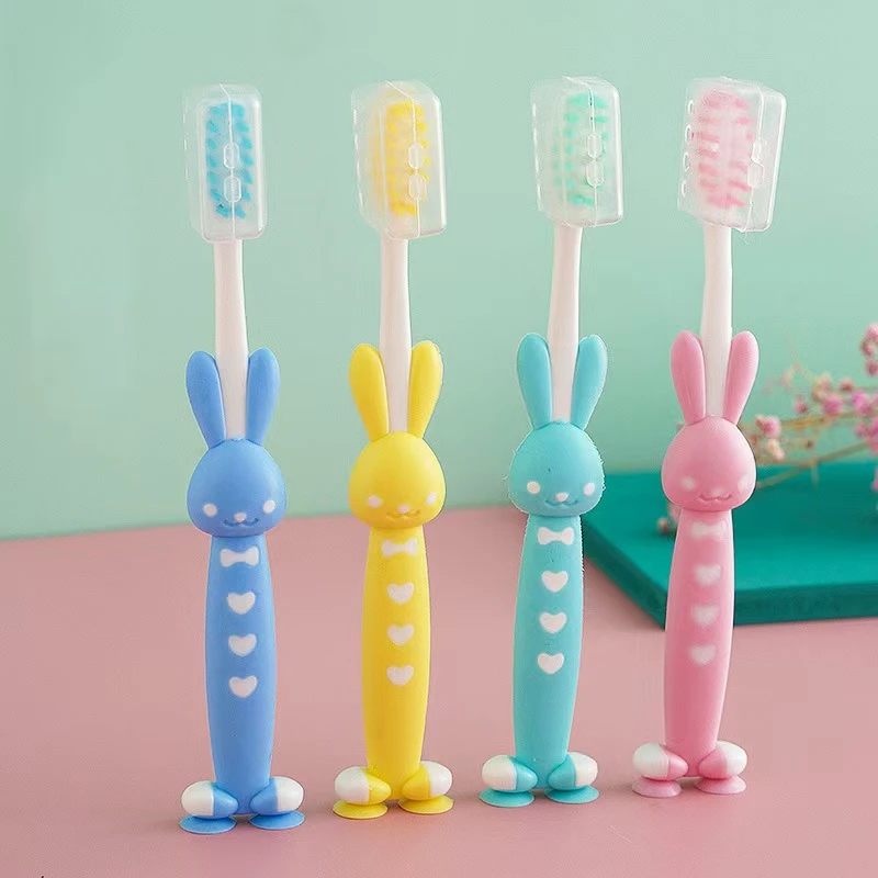 儿童软毛牙刷马卡龙糖果色软毛4只装 卡通小熊小兔子可爱宝宝牙刷