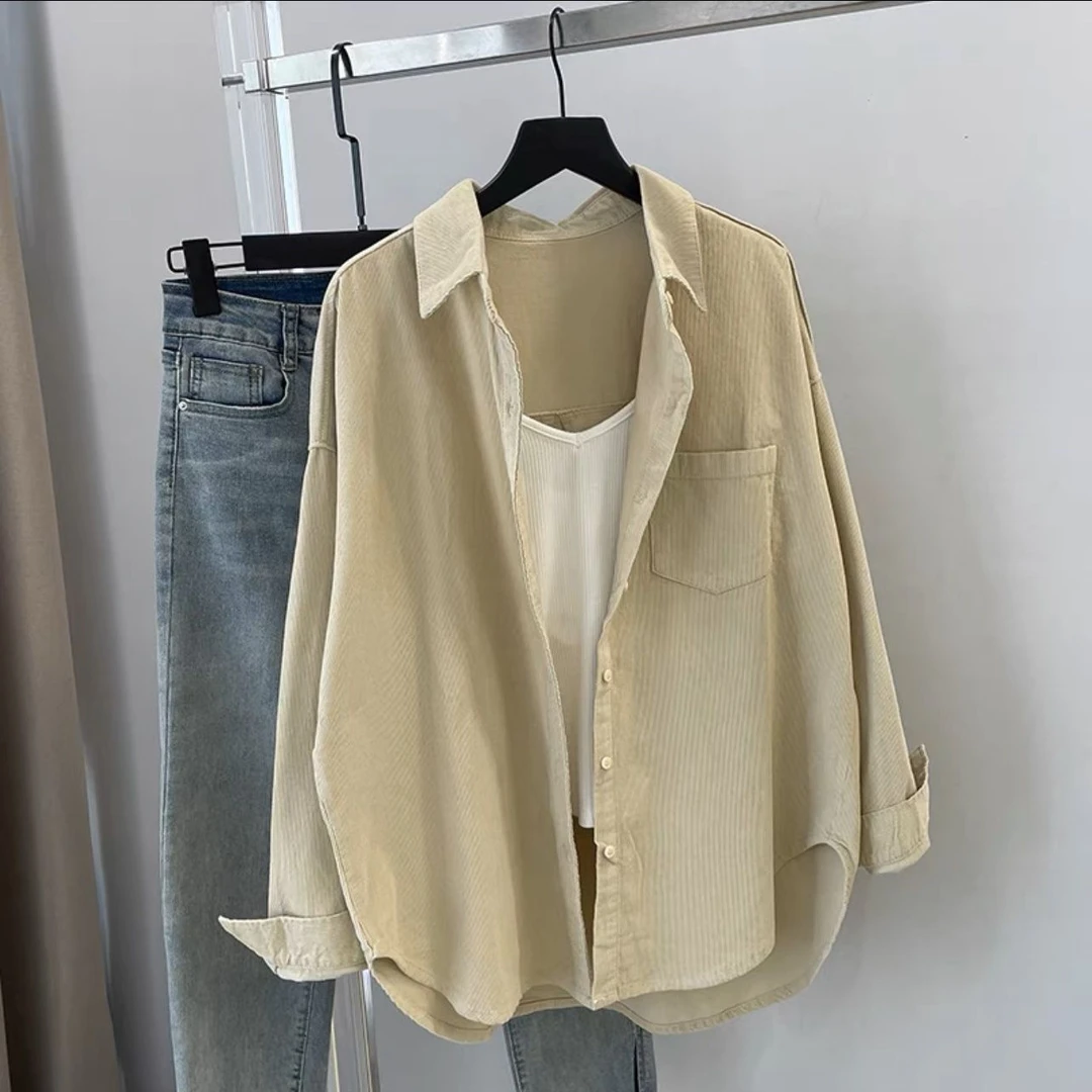 法式设计感小众灯芯绒磨毛复古港味轻熟衬衫女2025春秋装新款上衣