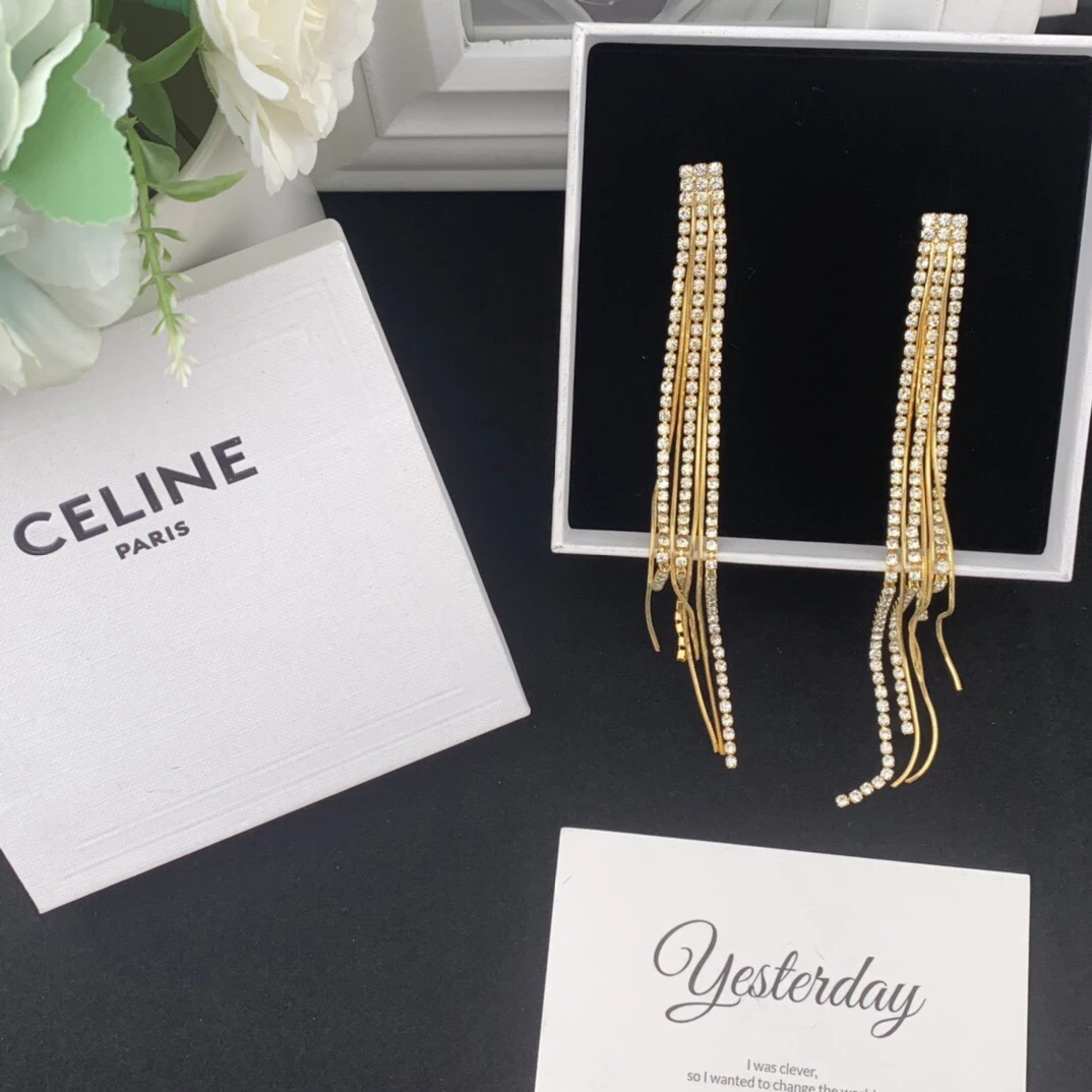 铜合金合成锆石耳饰 日韩夸张时尚流苏满锆耳钉