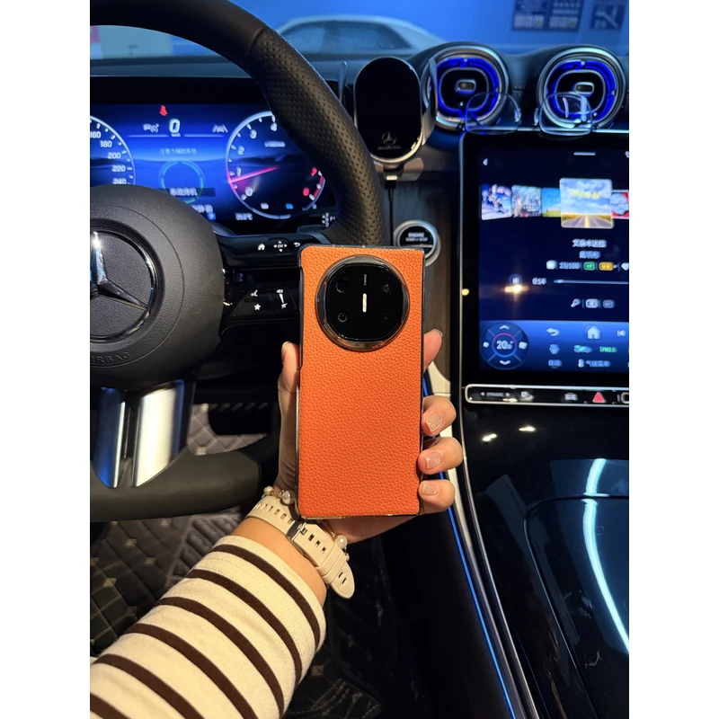 适用于华为Matex6/Matex5荔枝纹纯皮折叠手机壳 磁吸单后壳