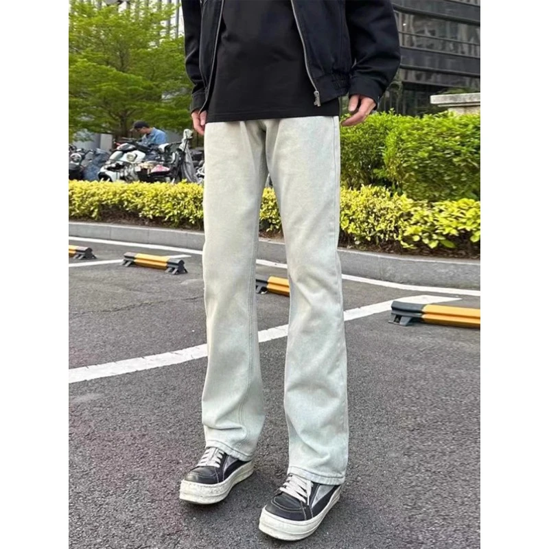 黄泥色微喇牛仔裤男秋季美式高街vibe弯刀裤子修身显瘦窄版直筒裤