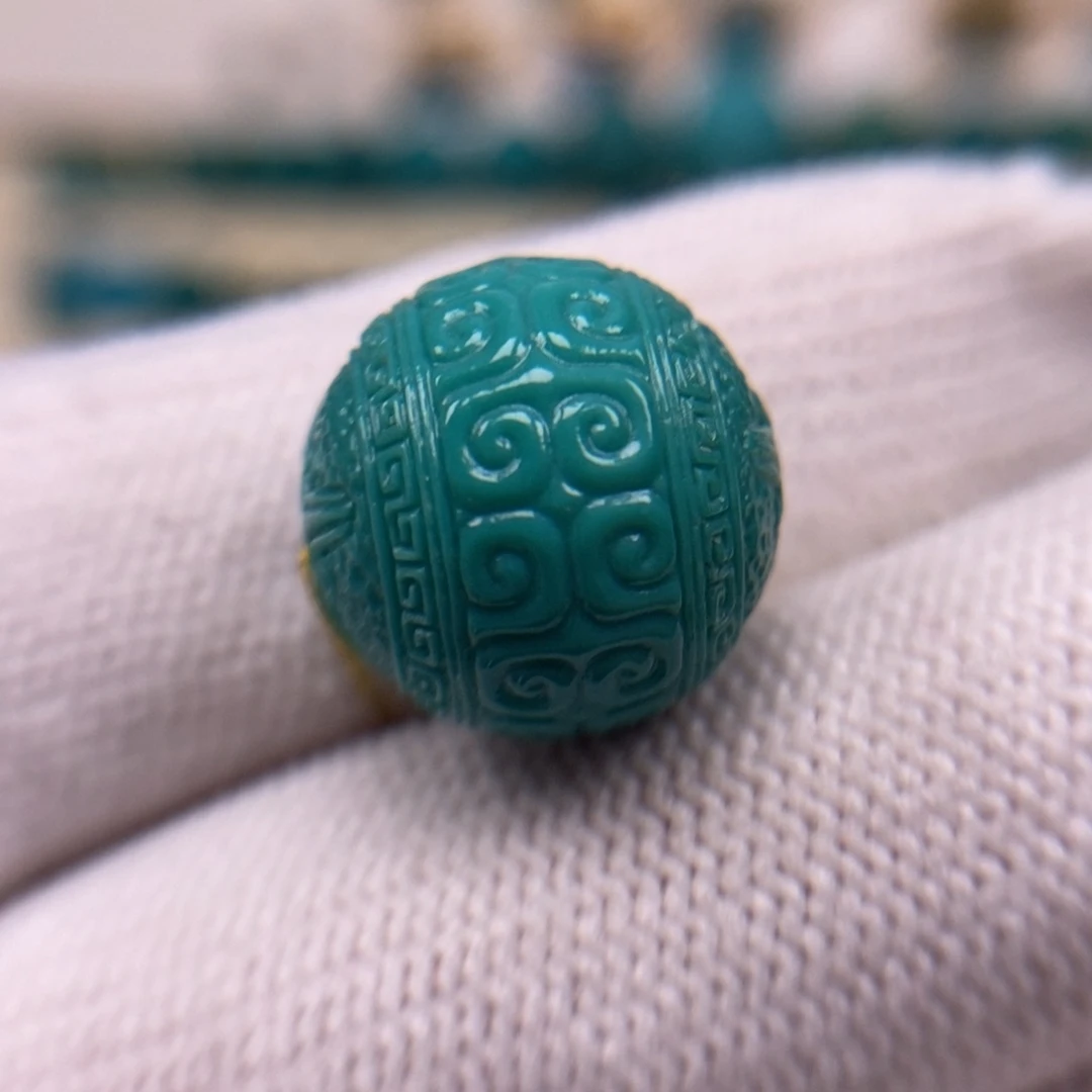 未镶嵌绿松石回纹圆珠13.6mm福利款AA914