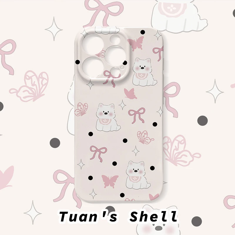 蝴蝶结波点狗菲林软壳适用苹果/华为/VIVO/OPPO小米卡通手机壳