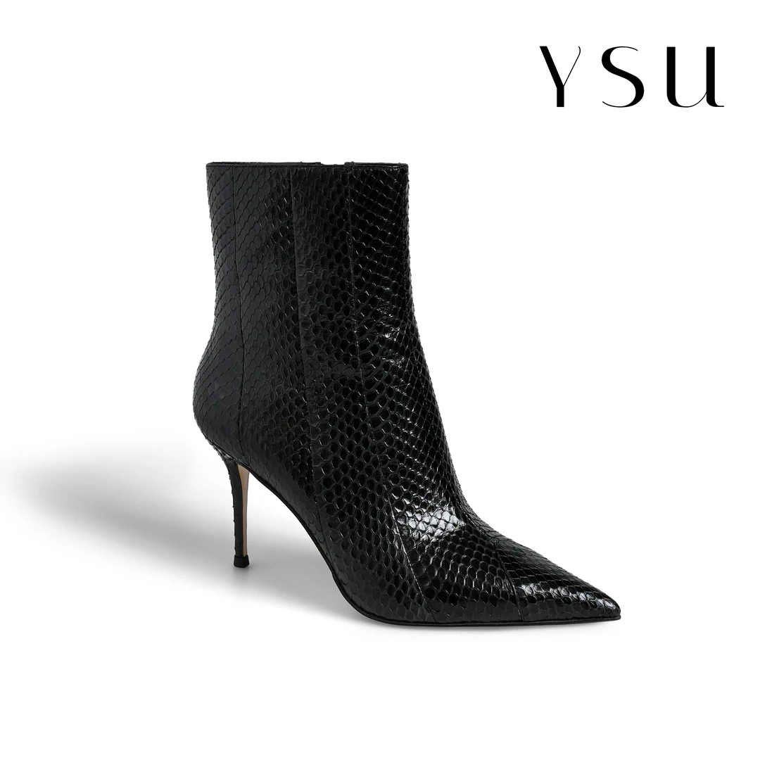 【余书】欧美小众设计感蛇皮高跟短靴S3597A