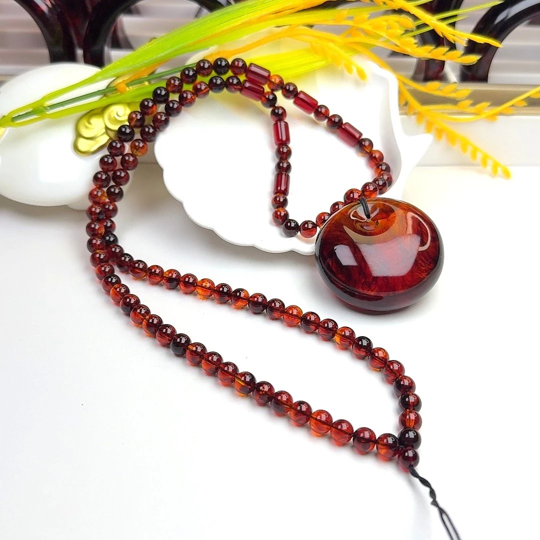 【正品保障】血药珀满血满药时尚精美紫杉醇DIY平安扣吊坠项链