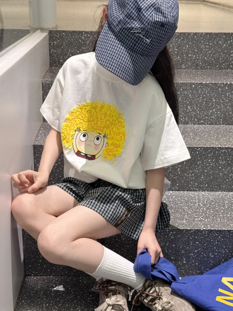 2025夏季新款儿童韩系格子刺绣棒球帽软顶帽子中大童