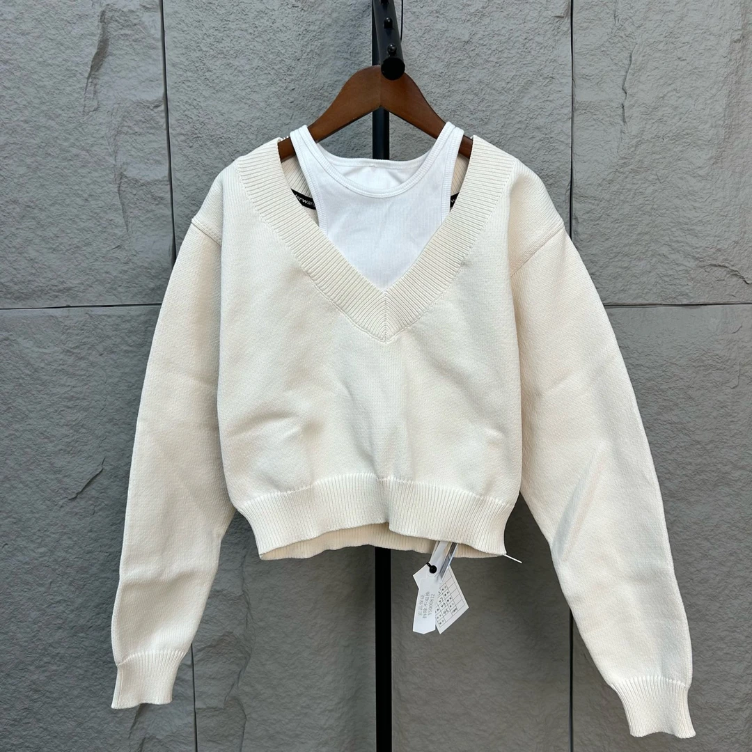 99新 maje 亚历山大王 99新 白色假两件针织衫 XS码 ys000812