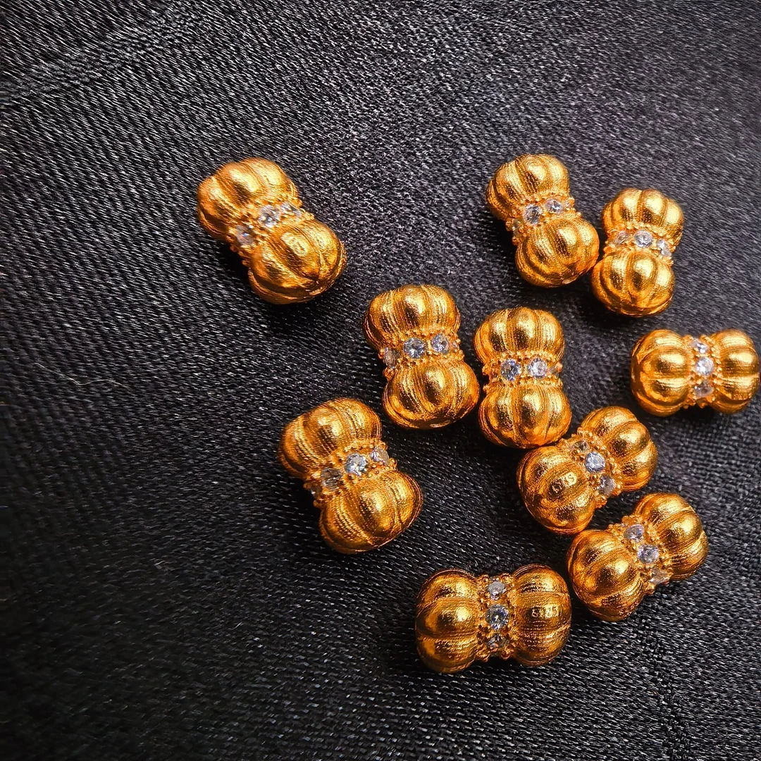 925银银制品 Y075银饰diy搭配拉丝并蒂莲隔珠