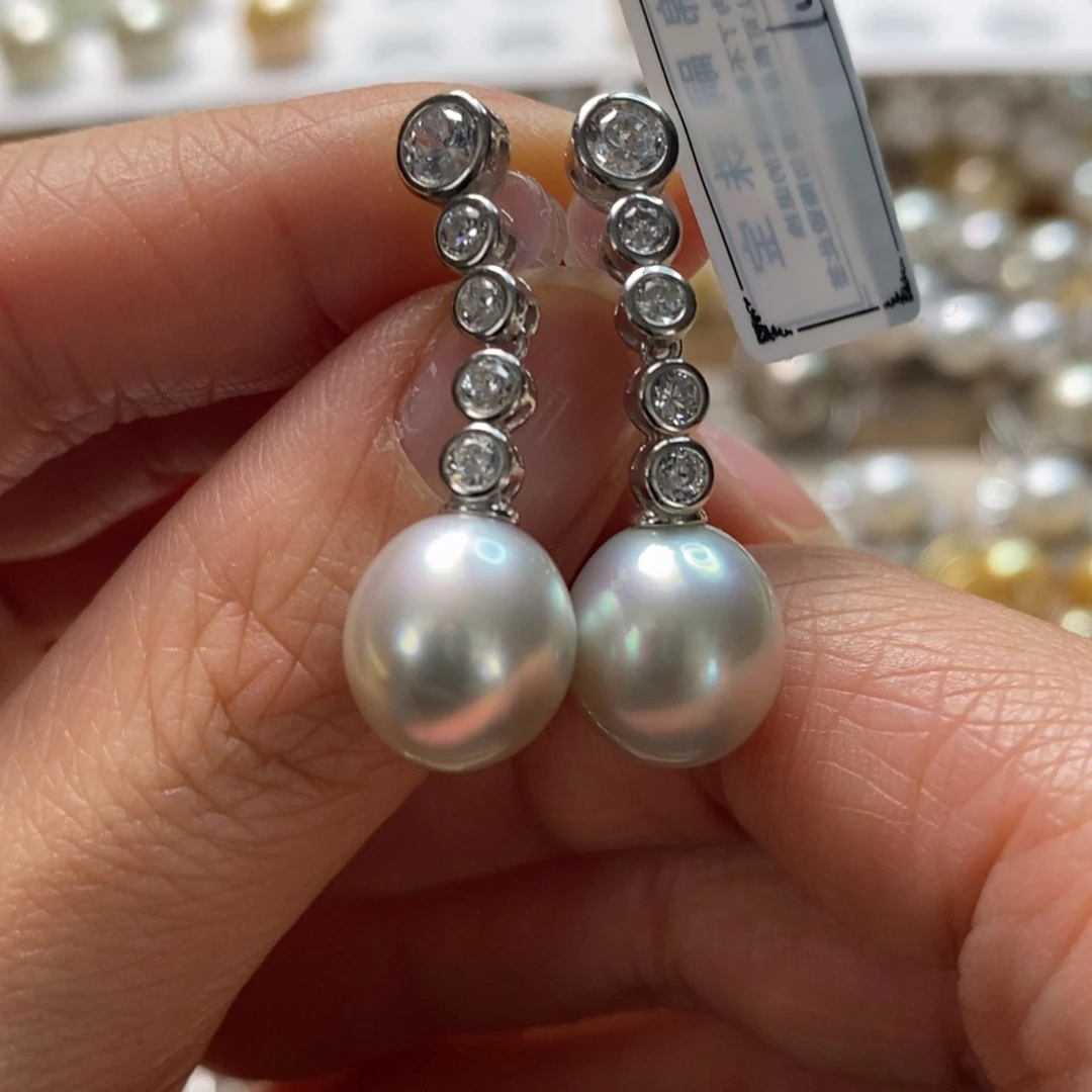 海水珍珠耳饰银S925镶嵌