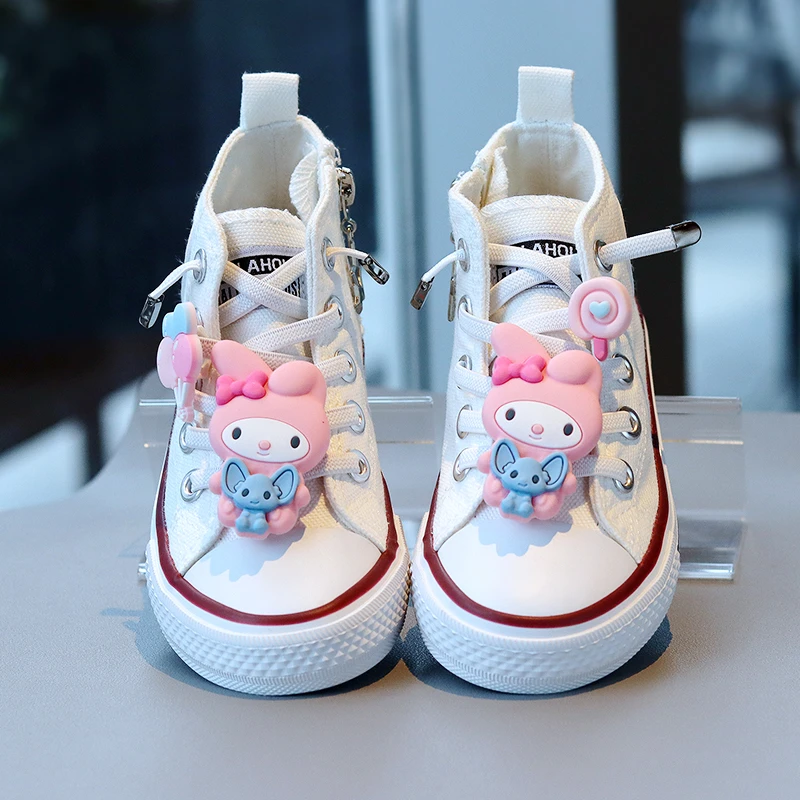 儿童帆布鞋免绑带童鞋美乐蒂女童鞋子宝宝鞋卡通2025春夏款小白鞋