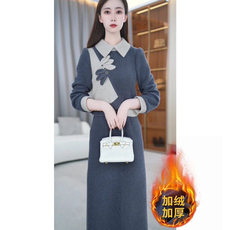 【玖慕】冬季新款时尚优雅休闲减龄气质通勤中长款连衣裙M-4XL
