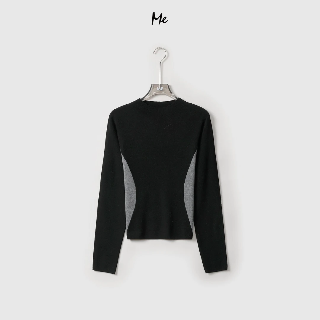 ME【腰线打底】绵羊毛混纺撞色收腰女士百搭保暖针织毛衣MEQA4835