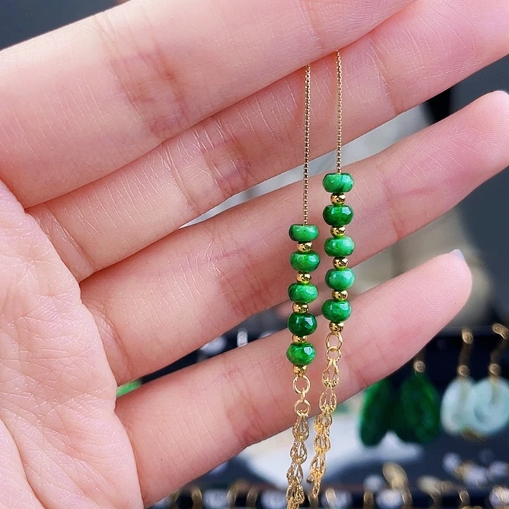 翡翠耳饰银S925镶嵌饰品