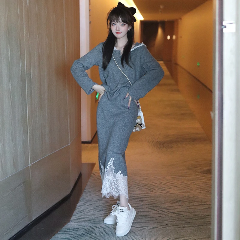 【现货】MIUCO撞色蕾丝花边高腰A字半身裙