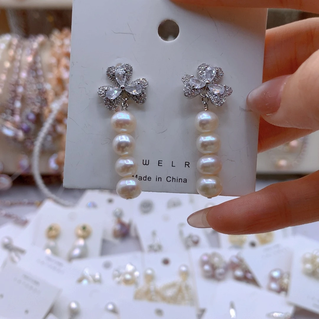 淡水珍珠耳饰银S925镶嵌