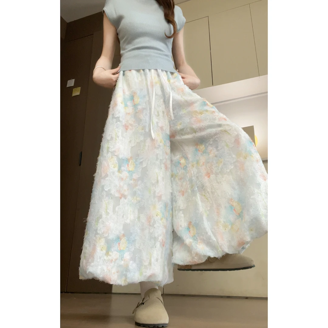 莫奈花园甜美碎花半身裙裤女2025夏新款高腰百搭运动风显瘦长裙子