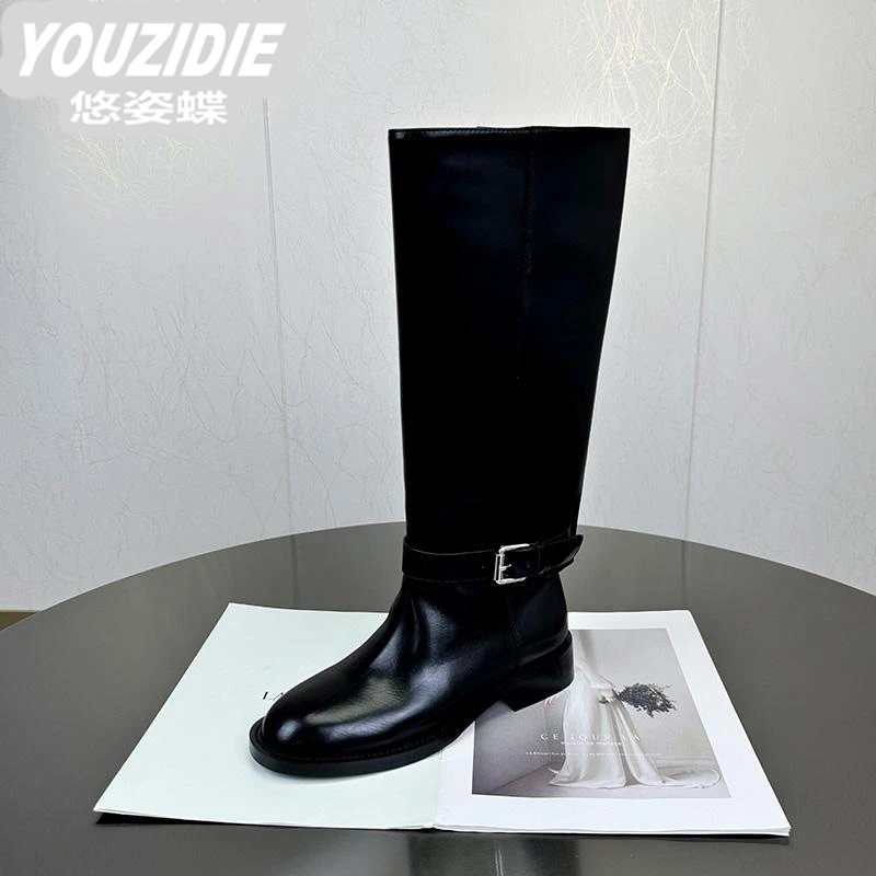 YOUZIDIE欧货时尚头层牛皮高端时尚长靴女高筒靴骑士靴2025秋新款