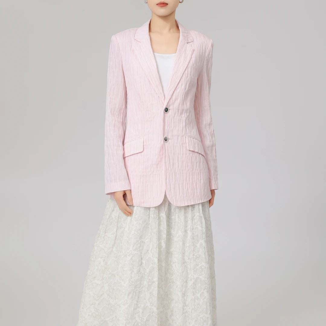 AMASS/阿玛施新款明线抽褶上衣时尚气质百搭显瘦西装外套5400823