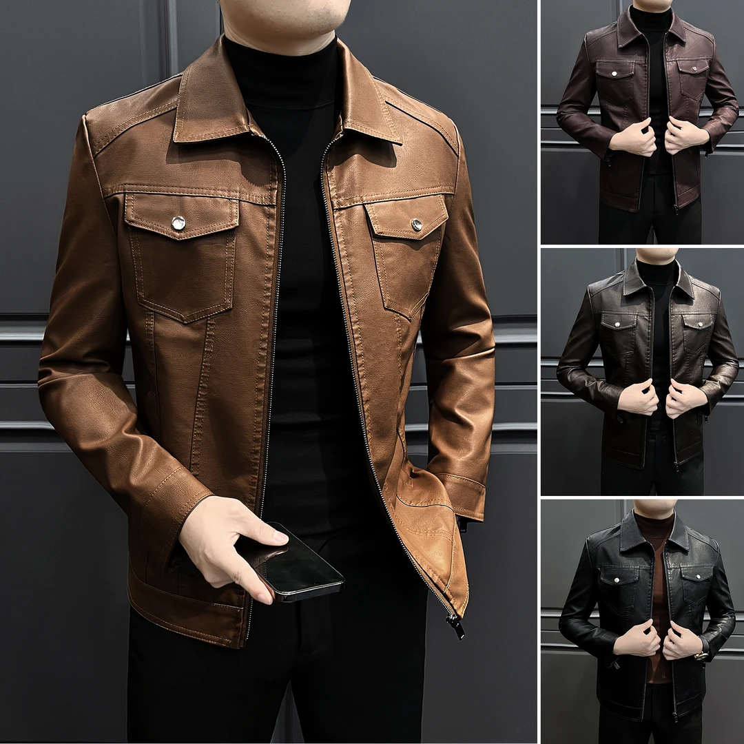 男士皮衣外套复古洋气上档次男装秋冬季潮流款帅气男款机车皮夹克