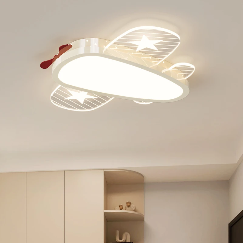儿童房卡通飞机灯中古奶油风吸顶灯男孩女孩卧室房间护眼灯具超薄
