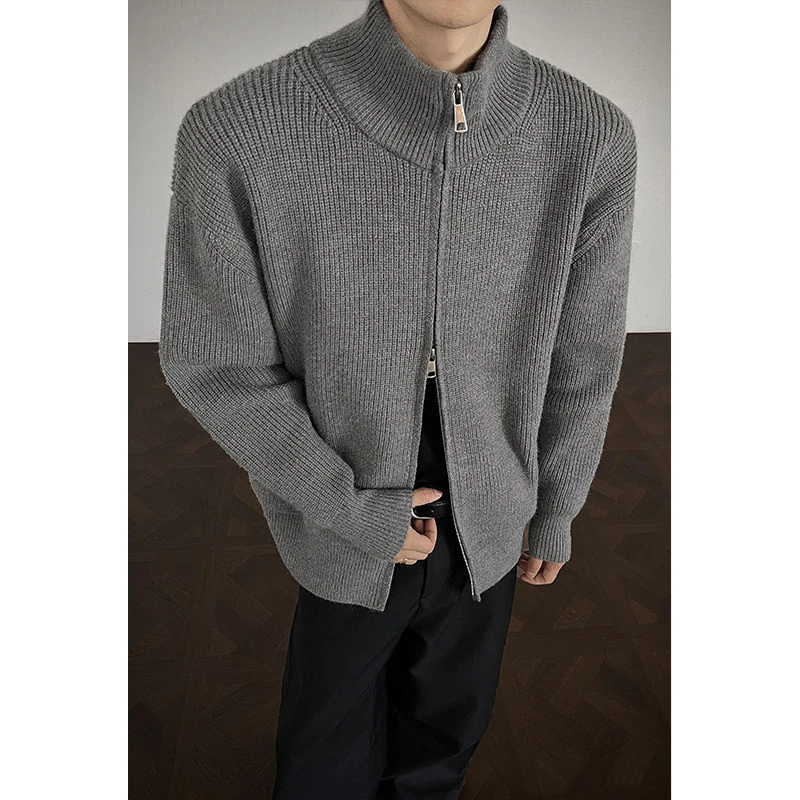 cleanfit慵懒风毛衣男士拉链立领针织开衫秋冬季纯色潮男外套