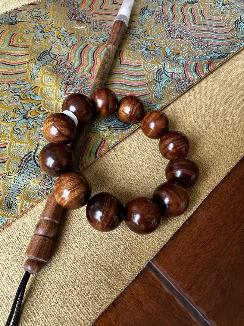 金丝楠乌木满水波纹 高品质20mm单圈手串 送人佳品