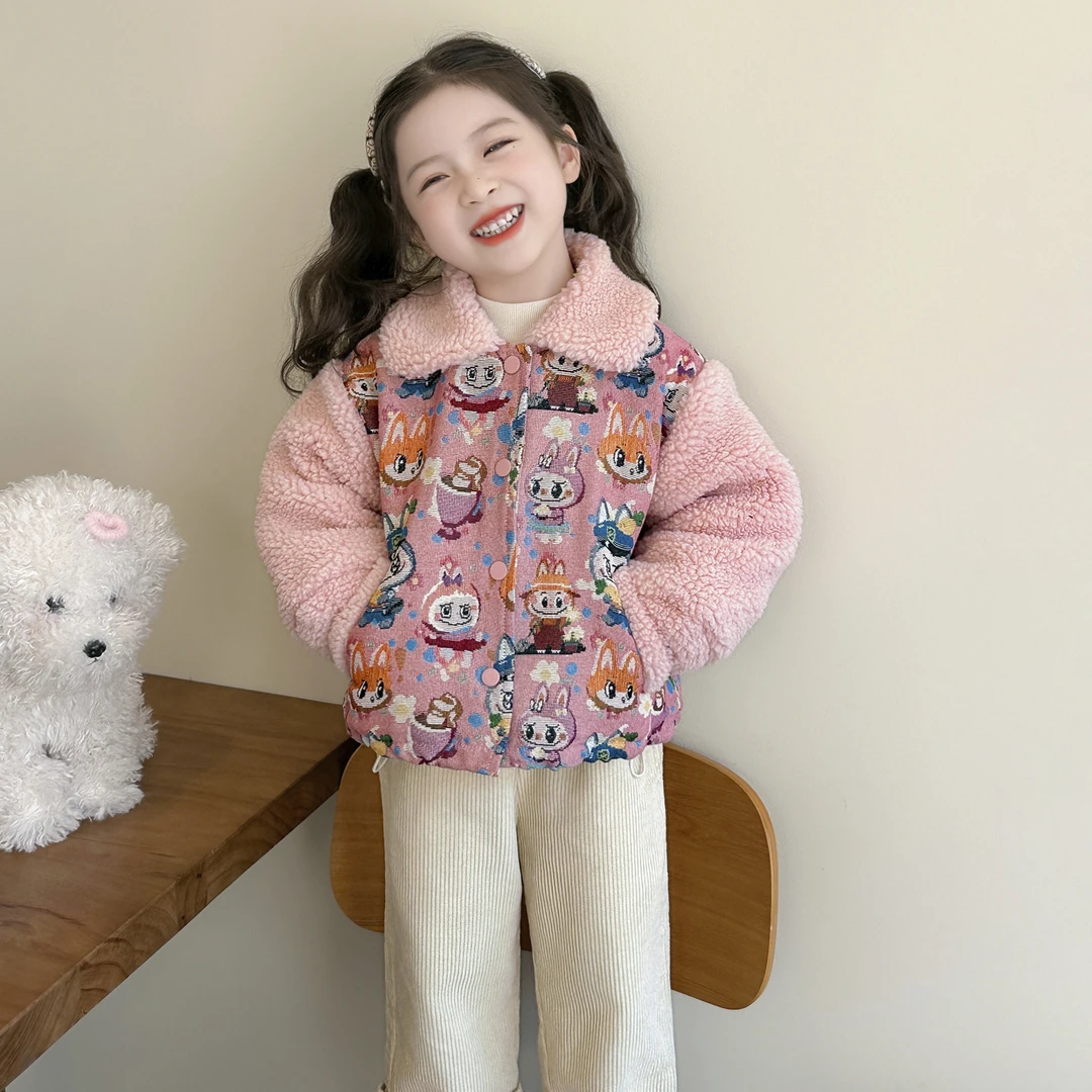 女童毛毛衣秋冬季新款洋气儿童卡通加绒加厚冬装女宝休闲保暖外套
