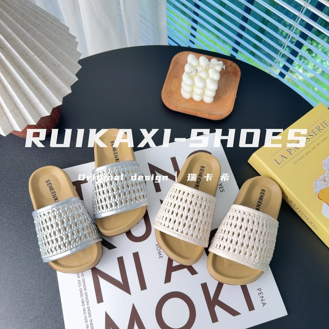 【瑞卡希】"沙滩漫步"2025春夏新编织镂空凉拖款法式拖鞋女童外穿